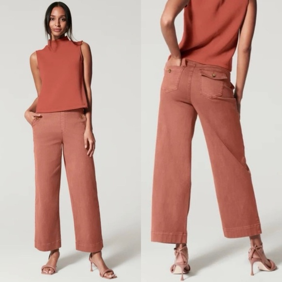 SPANX Pants - NWT SPANX Stretch Twill Cropped Wide Leg Pants Bronze Glow Women’s Size Small S